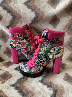 Women's Platform Combat Boots Round Toe Chunky Block High Heel Lace Up Size 9