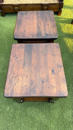 Set of 2 Rustic Wood sofas with tables