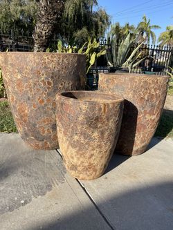 Rustic Lava Planters-Ceramic Pots($455 set of 3)