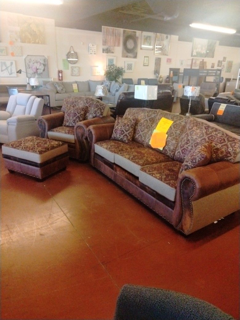 Genuine Leather Sofa Chair And Ottoman