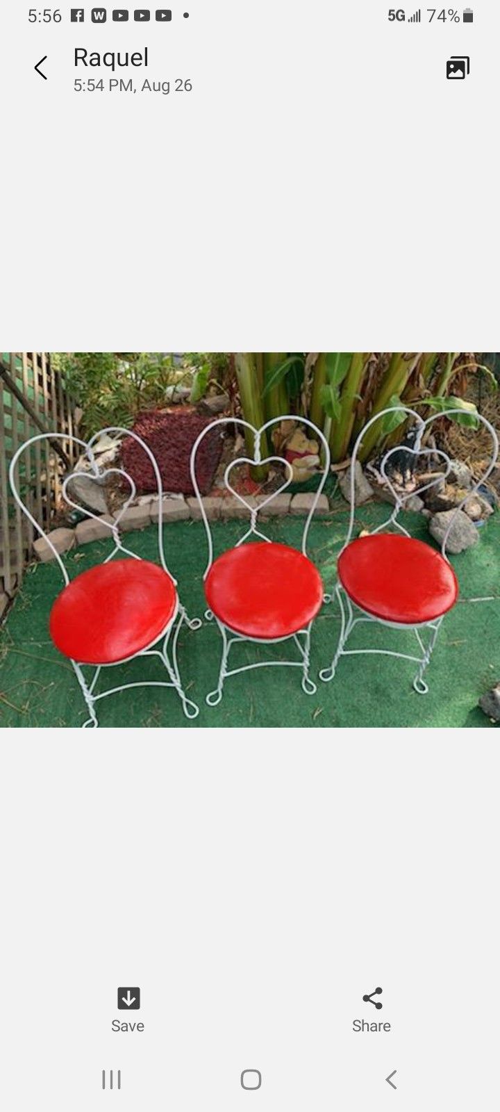 Vintage  1950s   Ice Cream Parlor  Heart Shape  Steel Chairs Nice And Sturdy  75 Dollars For All 3