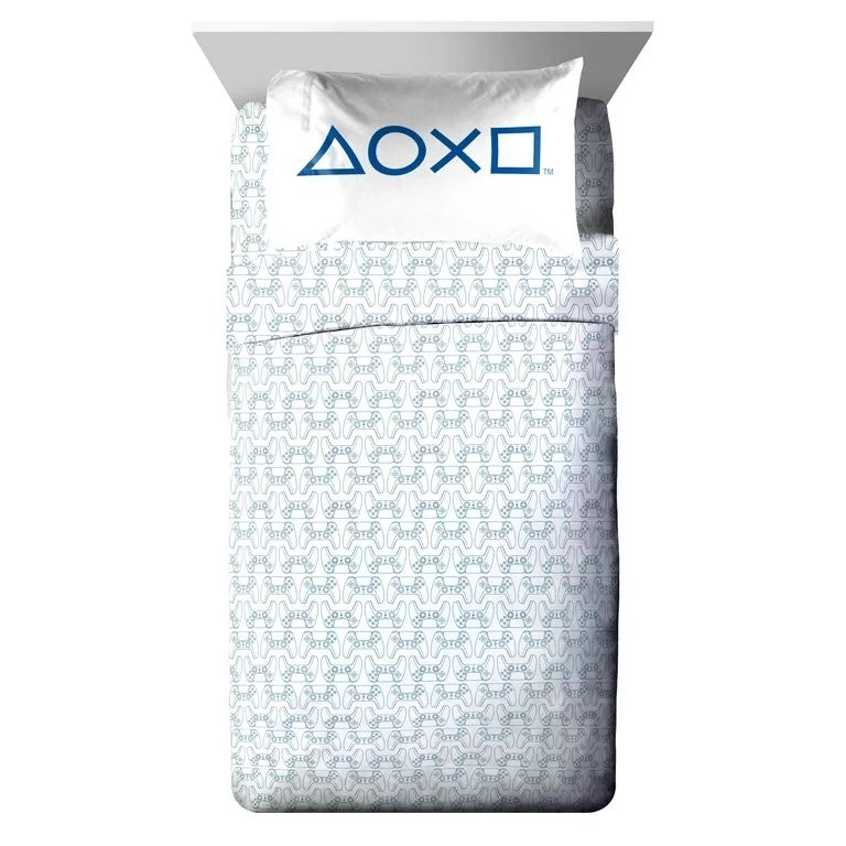 New PlayStation X-Ray Kids 4 Piece White Bed Sheet Set, Full Gamer
