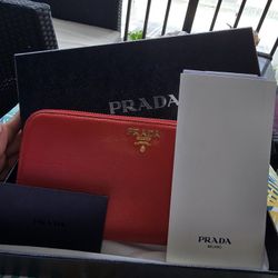 Saffiano Leather Authentic Prada Wallet Red