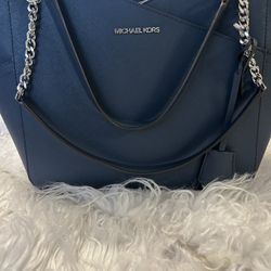 Navy Blue, Michael Kors, Jet Set Travel Bag, Large, Genuine Leather