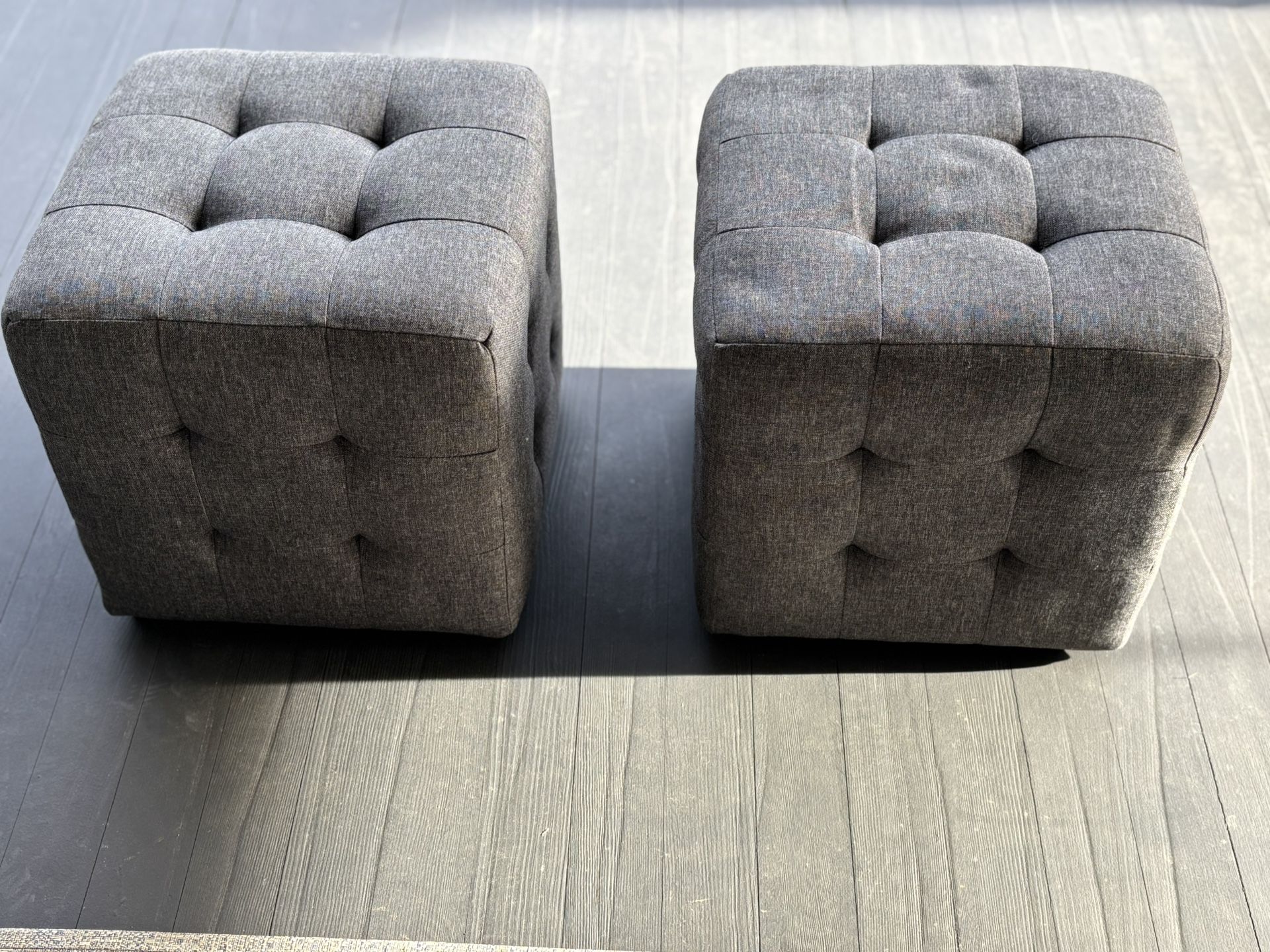 Two Wayfair/ Charlton Home Dark Gray Cube Ottomans