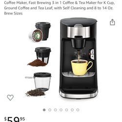 Coffee Maker, Fast Brewing 3 in 1 Coffee & Tea Maker for K Cup, Ground Coffee and Tea Leaf, with Self Cleaning and 8 to 14 Oz. Brew Sizes