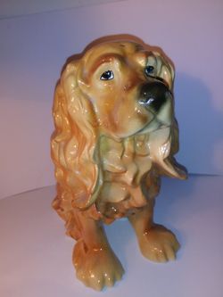 Vintage golden blonde glazed ceramic cocker spaniel statue