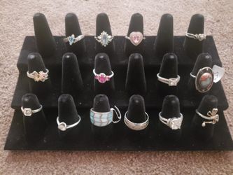 Rings all sterling silver. Many diff sizes and types. Also have necklace to match one. Diff prices