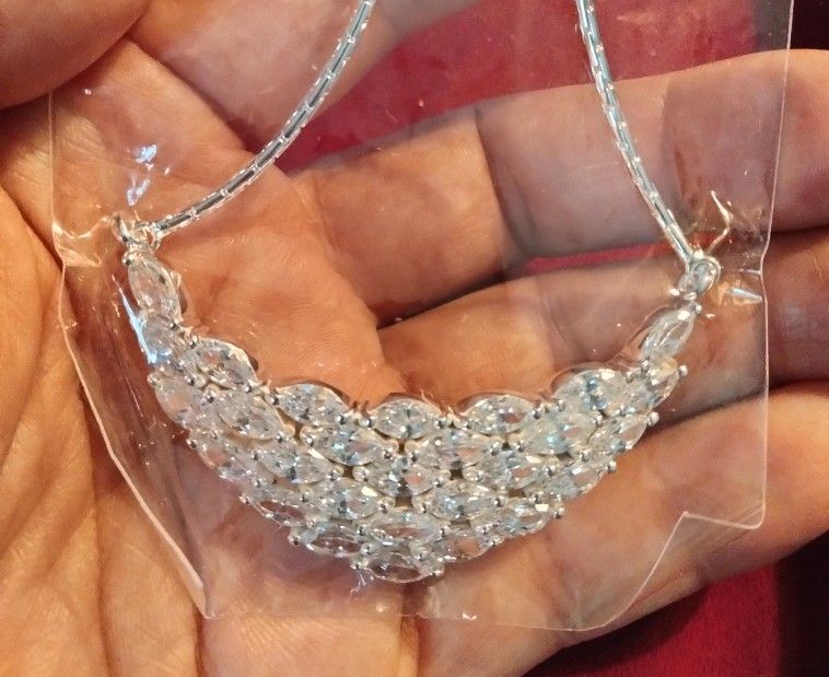 Sterling Silver CZ' Stones Ice Necklace 