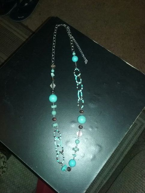 Brown & Teal Long Beaded Necklace