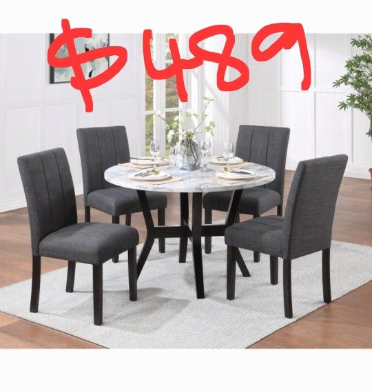 5pc Modern Beautiful Dining Set W/Engineering Stone Top.