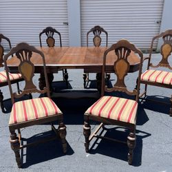 Antique Oak Table and Six Chairs