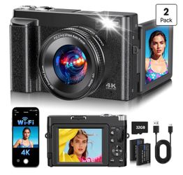 4K Digital Camera for Photography, 2026 Latest WiFi 64MP Vlogging Camera for YouTube with 180° flip Screen, Autofocus Anti-Shake, 16X Zoom, Compact Tr