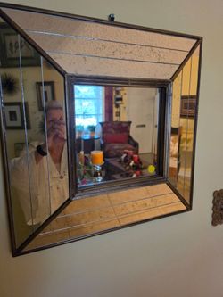 Square Wall Mirror with Antiqued Mirror Frame