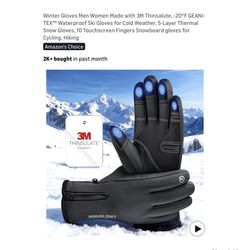 Brand new size M Winter Gloves Men Women Made with 3M Thinsalute, -20°F GEANI-TEX™ Waterproof Ski Gloves for Cold Weather, 5-Layer Thermal Snow Gloves