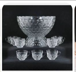 1960s  jubilee Glass Punch Bowl Set with Cups