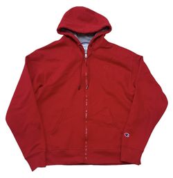 Champion Fleece Hoodie Men’s L Red Blue Full Zip Classic Logo Outdoor Sweater