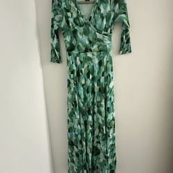 Kate and Lily Women's Dress  Tied Waist V Neck Lightweight Green Sz 4P