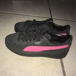 Black and Pink Puma Suedes 7C Womens