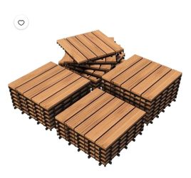 12"x12"'Interlocking Acacia Wood Flooring Tiles for Patio, Pack of 27, Natural