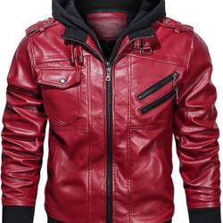 Men’s Casual Stand Collar PU Faux Leather Zip-Up Motorcycle Bomber Jacket