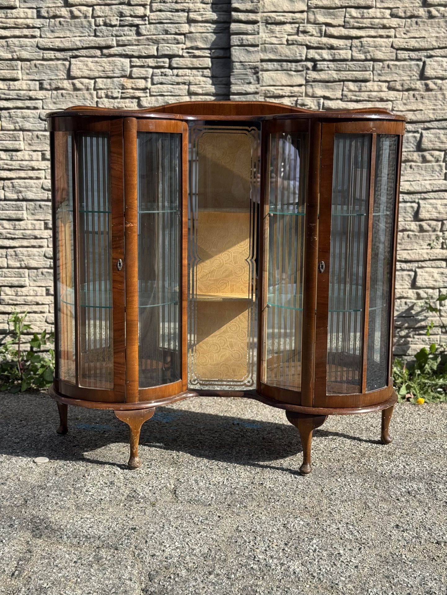 Antique Barget Built London Armoire – Curved Glass Display Cabinet