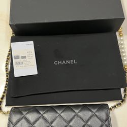 CHANEL BLACK QUILTED CAVIAR WALLET ON CHAIN WOC  