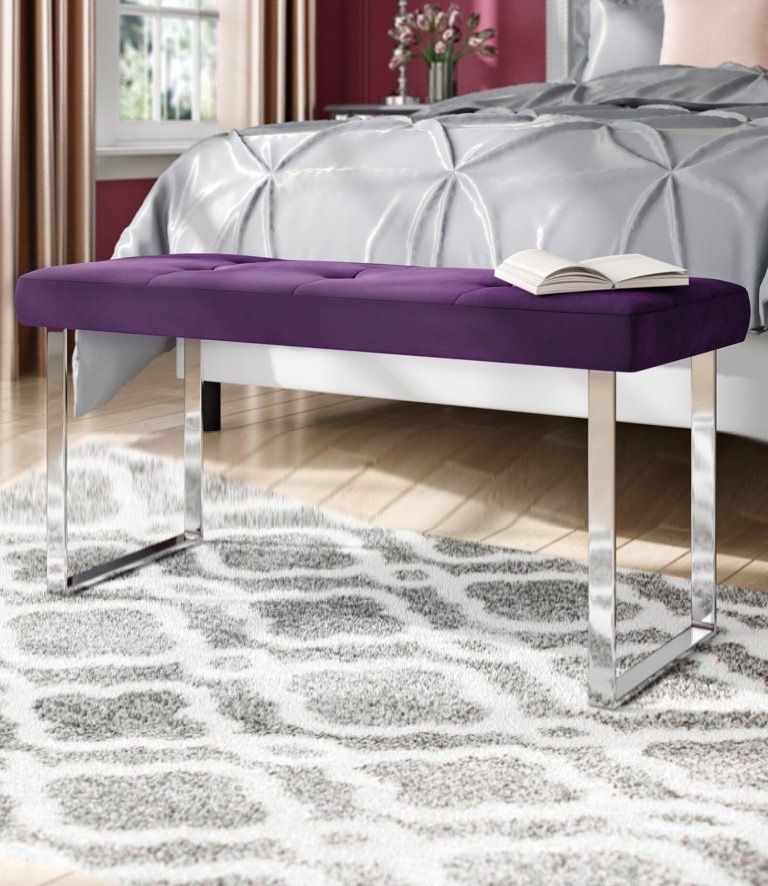 Purple Velvet Fabric Stainless Steel Entry Bench