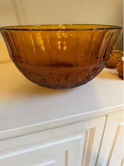 Amber Tiara Glass Punch Bowl and Cups Set