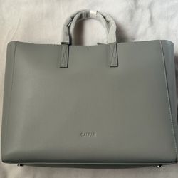 CALPAK Gray Matte Laptop Bag with Zip Closure and Silver Hardware