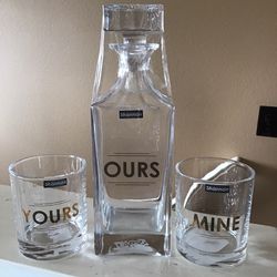 NEW Shannon Crystal Barware Decanter Set “Ours Mine Yours”