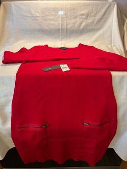 ladies, red sweater dress