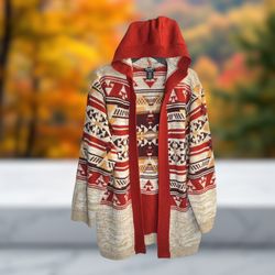 Wrangler Retro Long Open Hoodie Cardigan SW Aztec Designs Sweater Women Small