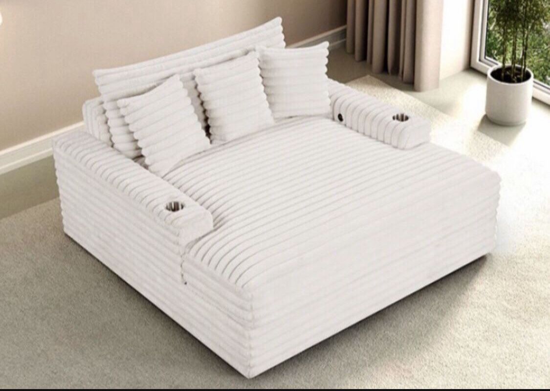 New White Or Black Oversized Chaise Lounge Chair Sofa Couch With USB Ports And Cup Holders