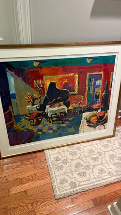 Large art framed painting artist’s proof #5 42x51 inches piano wine cool
