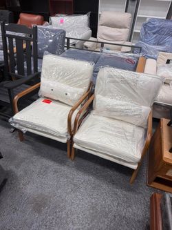 Fine Beige Accent Chairs Set of 2, Upholstered Mid Century Modern Lounge Fabric Chairs Reading Chairs Side Sitting Chair Solid Wood Farmhouse Armchair