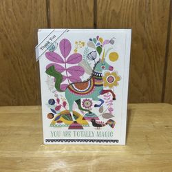 Trader Joe's Gourmet Greeting Card Thank You Folk Art Colorful Unicorn Magic NEW