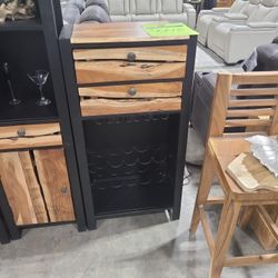 Unique Mango Wood And Metal Wine Cabinet
