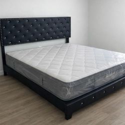 New King Bed Frame + Plastic Sealed King Mattress + Box Spring 