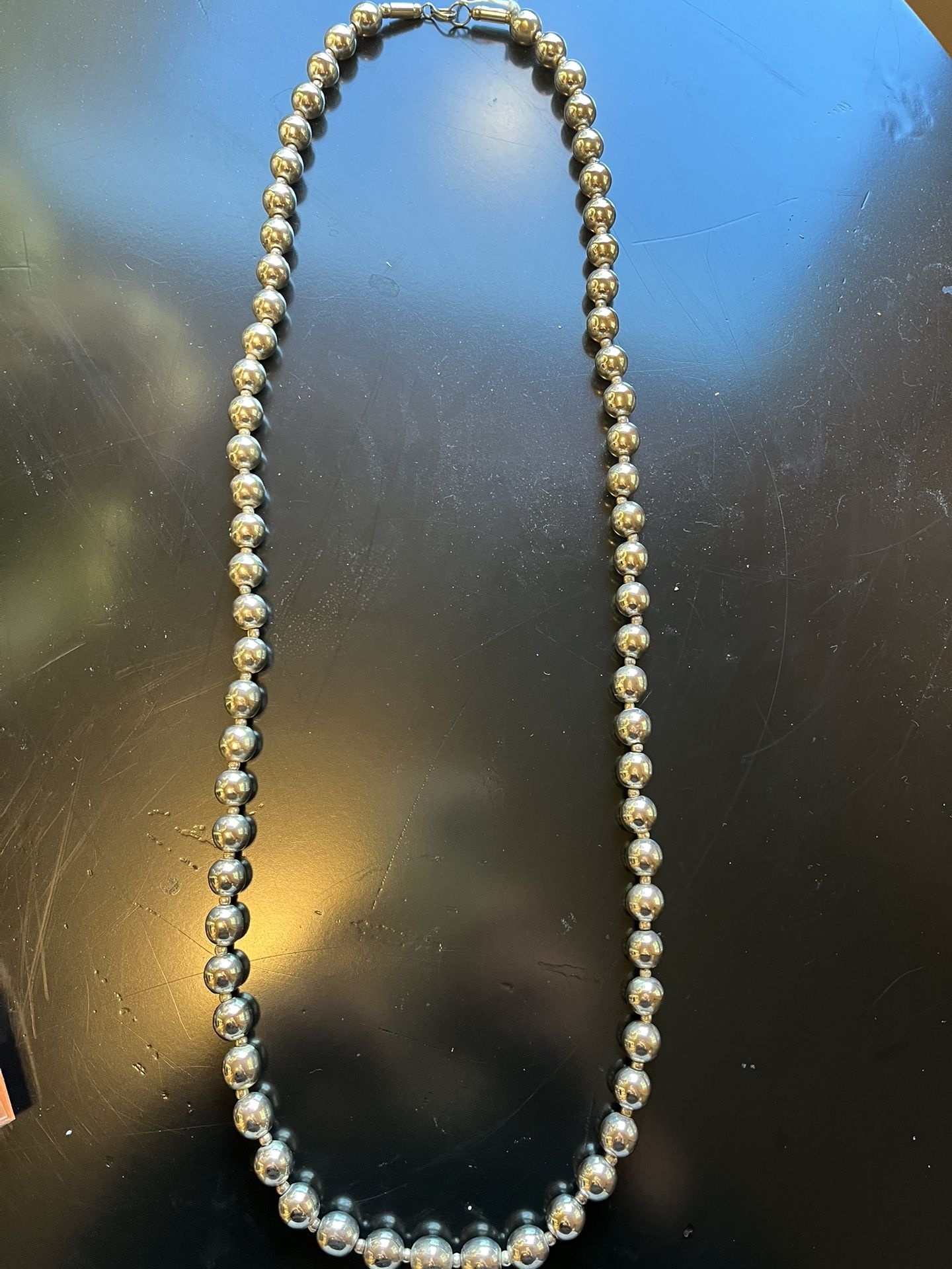Silver 36 Inch Beaded Necklace