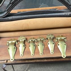 Set of six antique brass icebox refrigerator hinges