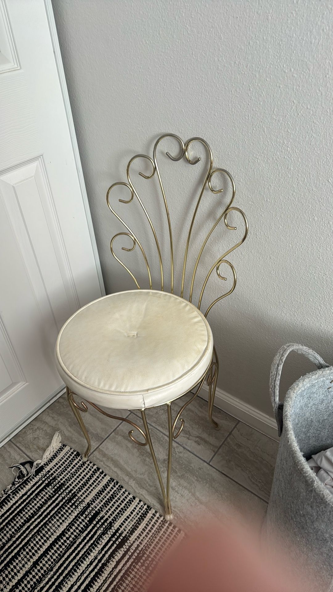 Antique  Gold Brass  Vanity Chair 