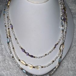 Vintage Multi-Strand Freshwater Pearl and Gemstone Necklace