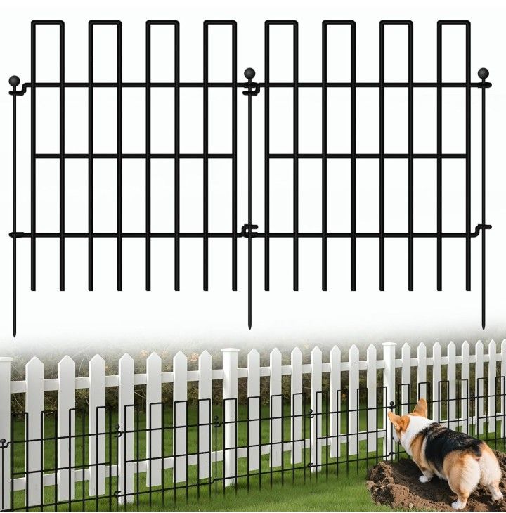 Garden Fence Animal Barrier, 27 ft(L)×17 in(H), 1.7in Gap No Dig Fences for Dogs, Rustproof Metal Garden Fences Border for Outdoor, Yard, Patio (25 Pa