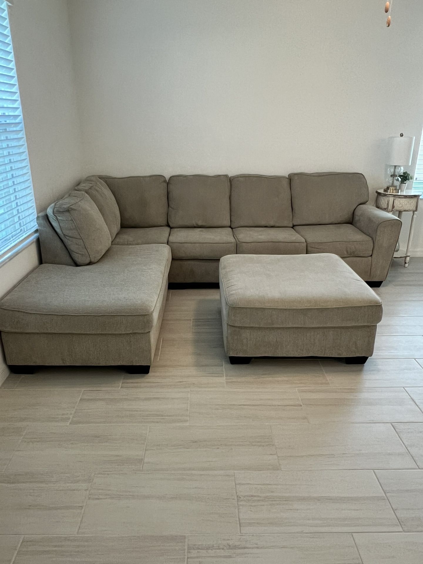 Tan Ashley Furniture Sectional w/ Ottoman 