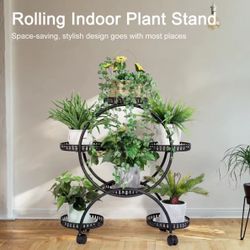 Metal Plant Pot Stand Rolling Flower Rack Holder with Wheels for Patio Garden T112