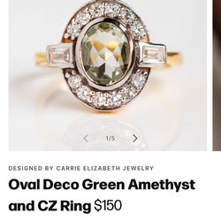 Green Amethyst And CZ Ring