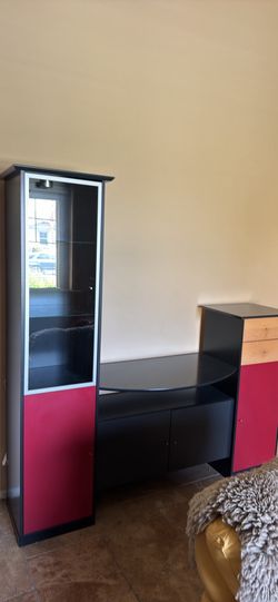 Modern Black and Red Entertainment Center Wall Unit