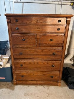 Vintage Oak Bow-Front Tall Chest of Drawers