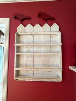 Rustic Whitewashed Wood Wall Shelf/Plate Rack